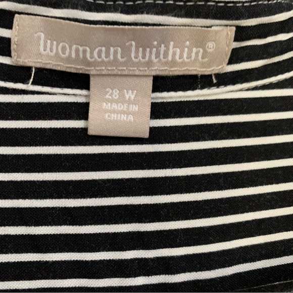 Woman Within Dress Women's Size 28 Black White Stripes Cuffed Cap Sleeves Comfy - Picture 4 of 14